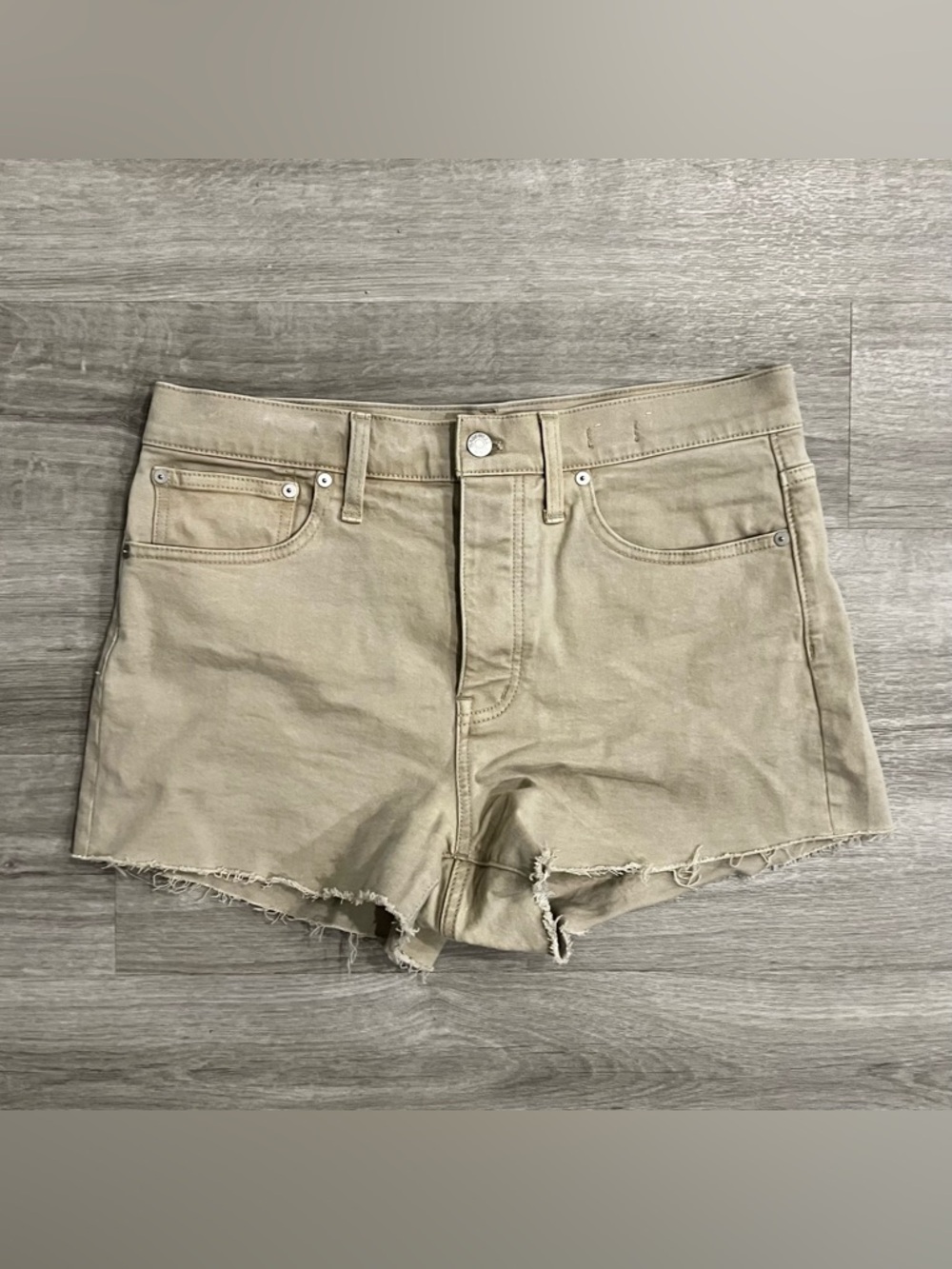 Madewell Tan High-Rise Frayed Hem Denim Shorts
